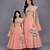 Mother daughter peach peacock printed chanderi lehenga set