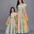 Mother daughter green floral printed off shoulder lehenga set