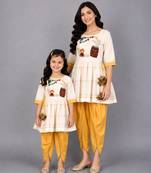 Mother daughter off white embroidery angrakha dhoti set