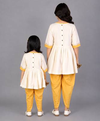 Mother daughter off white embroidery angrakha dhoti set 2