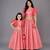 Mother daughter coral pink ruffled blouse with cotton zari lehenga set