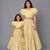 Mother daughter lime yellow organza frill chanderi lehenga set