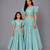 Mother daughter blue ruffled blouse with cotton zari lehenga set