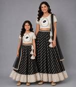 Mother daughter off white black embroidered chanderi lehenga set