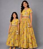 Mother daughter yellow floral printed lehenga set