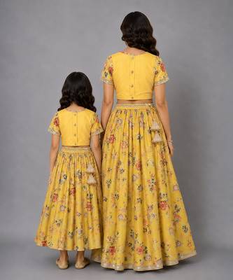 Mother daughter yellow floral printed lehenga set 2