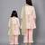 Mother daughter off white peach lotus print kurta set