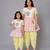 Mother daughter embroidered pink yellow dhoti set