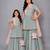 Mother daughter green lotus printed lehenga set