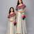 Mother daughter off white printed off shoulder ruffled blouse lehenga set