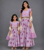 Mother daughter light purple flower lehenga set