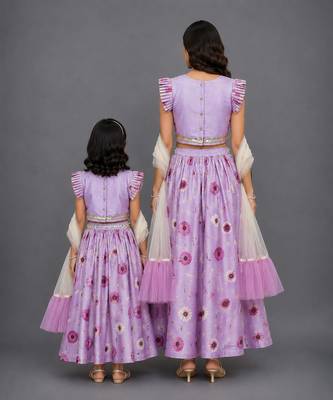 Mother daughter light purple flower lehenga set 2