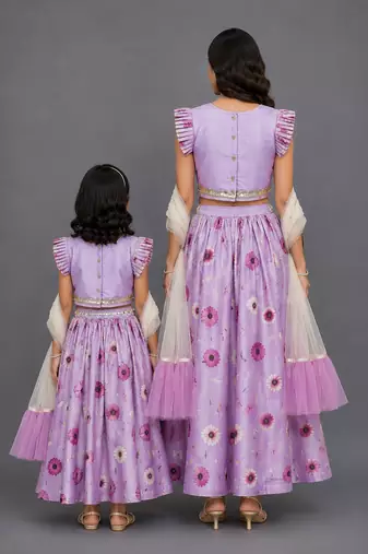 Mother daughter light purple flower lehenga set