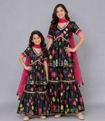 Mother daughter black print multicolor sharara set