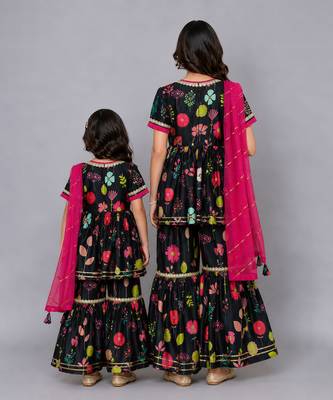 Mother daughter black print multicolor sharara set 2