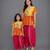 Mother daughter embroidered orange yellow dhoti set