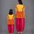 Mother daughter embroidered orange yellow dhoti set