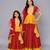 Mother daughter orange yellow peplum blouse lehenga set