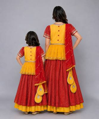 Mother daughter orange yellow peplum blouse lehenga set 2