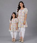 Mother daughter multicolor holi kurta dhoti set