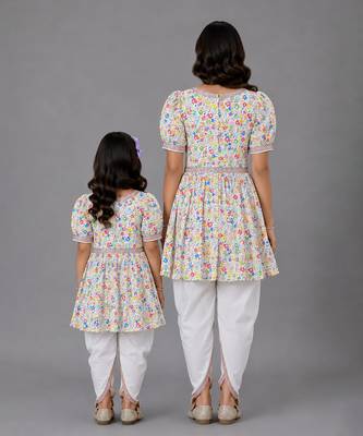 Mother daughter multicolor holi kurta dhoti set 2
