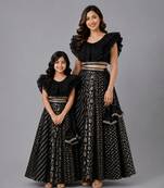 Mother daughter black embroidered organza lehenga set