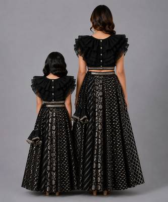 Mother daughter black embroidered organza lehenga set 2