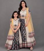Mother daughter multicolor printed cotton silk lehenga set