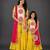 Mother daughter yellow embroidered cotton silk sharara set