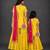Mother daughter yellow embroidered cotton silk sharara set