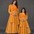 Mother daughter orange embroidered organza anarkali set