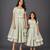 Mother daughter green embroidered georgette lehenga set