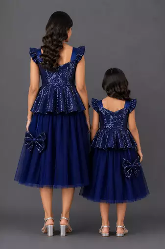 Mother daughter blue cotton lehenga set