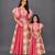 Mother daughter coral pink beige printed cotton lehenga set