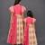 Mother daughter coral pink beige printed cotton lehenga set