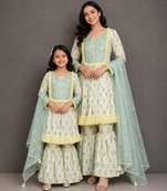Mother daughter multicolor printed cotton sharara set