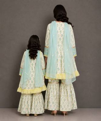 Mother daughter multicolor printed cotton sharara set 2