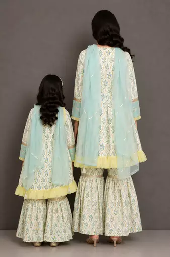 Mother daughter multicolor printed cotton sharara set