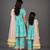 Mother daughter blue printed cotton silk kurta set