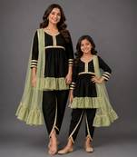 Mother daughter black embroidered velvet kurti set