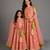 Mother daughter peach printed cotton silk lehenga set