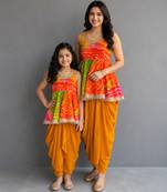 Mother daughter multicolor printed georgette lungi skirt set