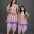 Mother daughter off white purple printed cotton silk kurti set
