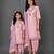 Mother daughter pastel peach printed cotton silk kurti set