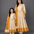 Mother daughter off white and yellow cotton silk floral anarkali suit