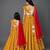 Mother daughter mustard yellow printed cotton silk lehenga set