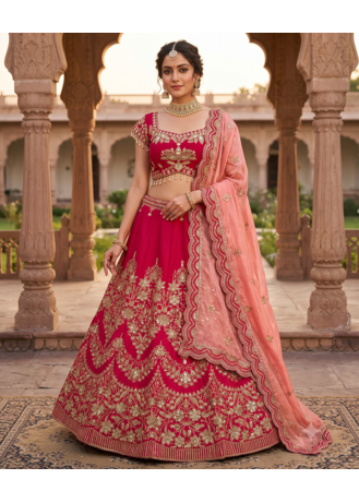 Royal Rani Pink Bridal Lehenga Choli with Heavy Embroidery & Blush Pink Dupatta 1
