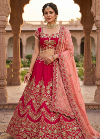 Royal Rani Pink Bridal Lehenga Choli with Heavy Embroidery & Blush Pink Dupatta