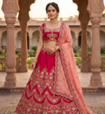 Royal Rani Pink Bridal Lehenga Choli with Heavy Embroidery & Blush Pink Dupatta