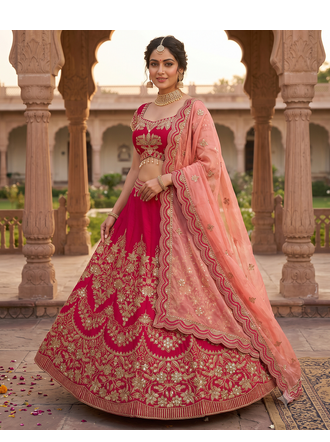 Royal Rani Pink Bridal Lehenga Choli with Heavy Embroidery & Blush Pink Dupatta 2